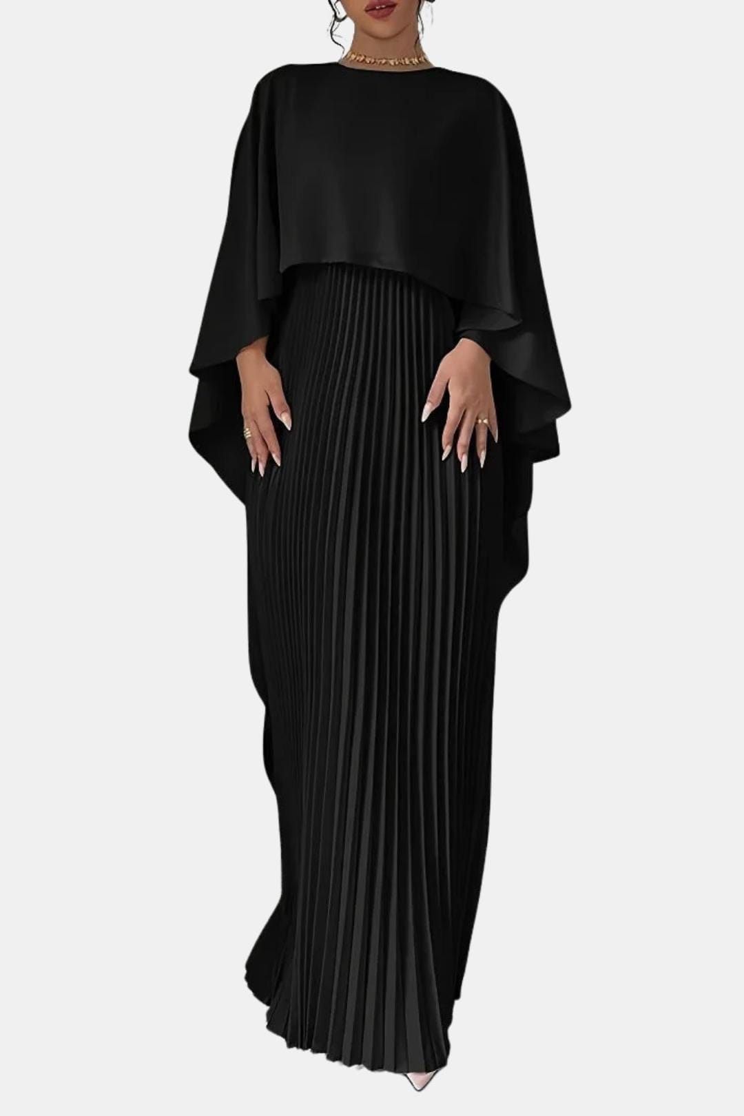Seraphine | Women's Cape Sleeve High Neck Pleated Chiffon Maxi Dress