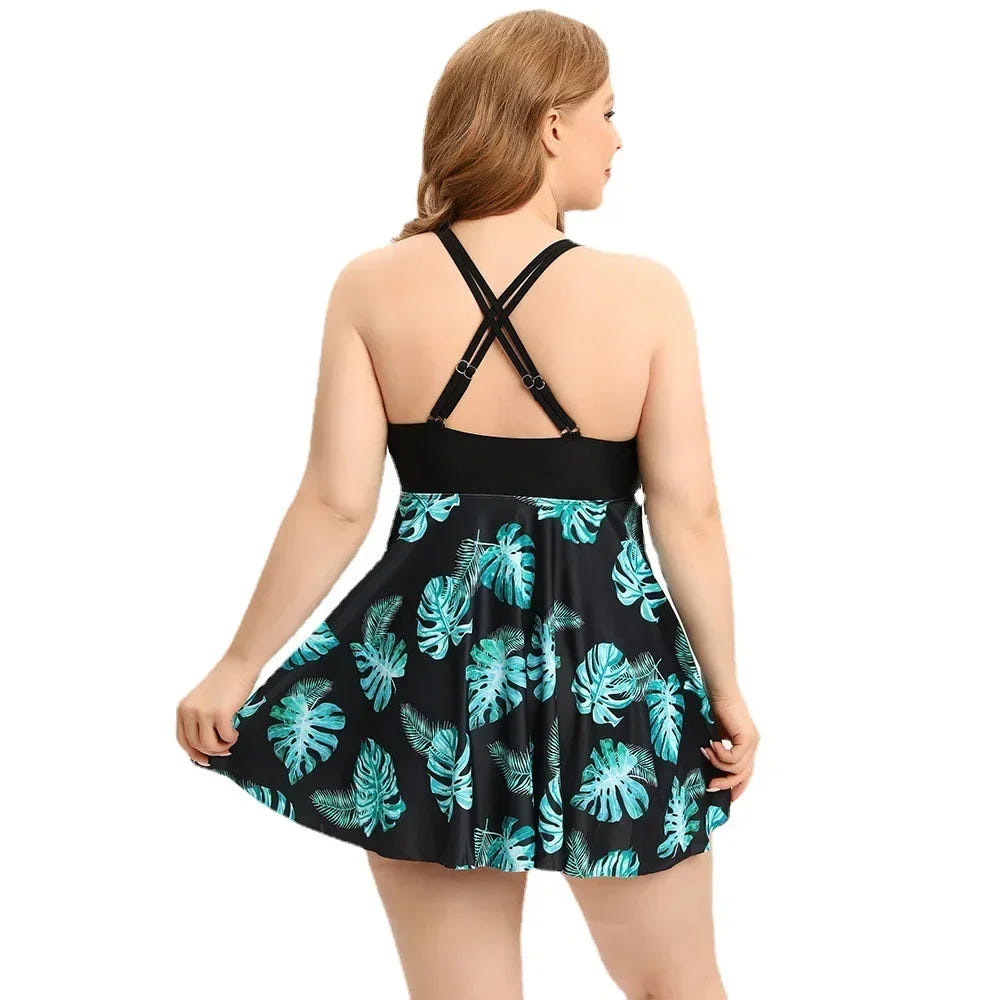Vivienne | Women's Plus Size Swim Dress Tankini Tropical Cross Back