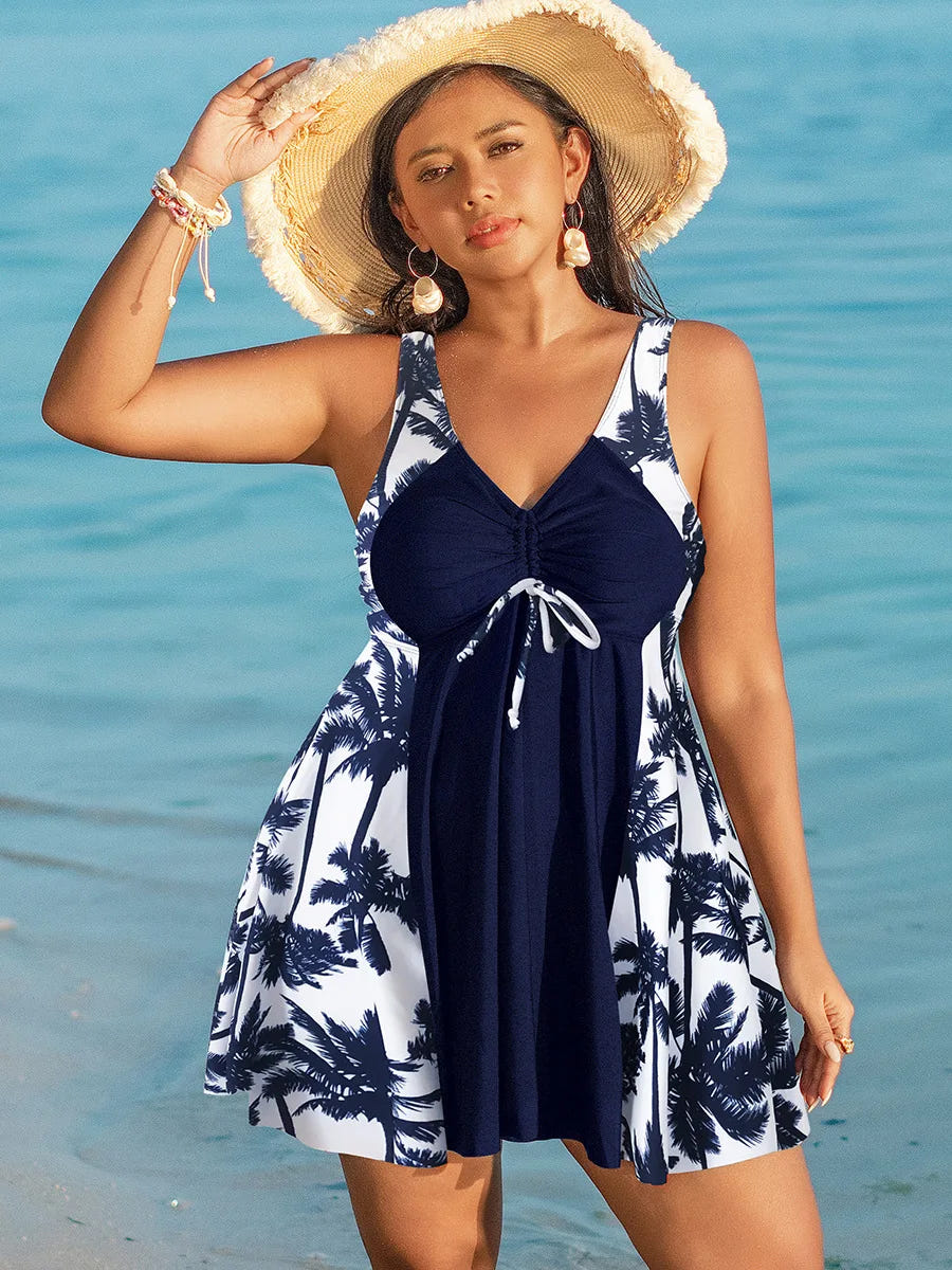 Vivienne | Women's Plus Size Swim Dress Tankini Tropical Cross Back