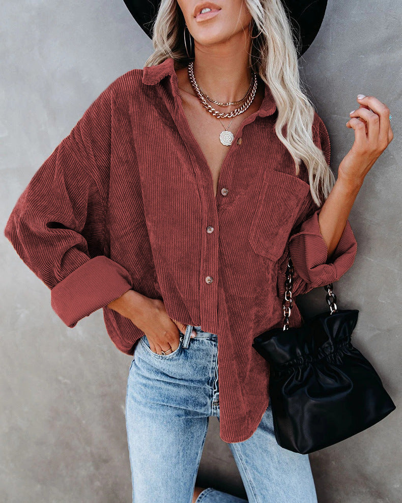 Corinne | Women's Corduroy Oversized Button Up Shirt