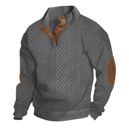 Alistair | Men's Cable Knit Button Neck Elbow Patch Jumper