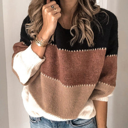 Pemberly | Women's Cosy Colour Block Striped Knit Jumper