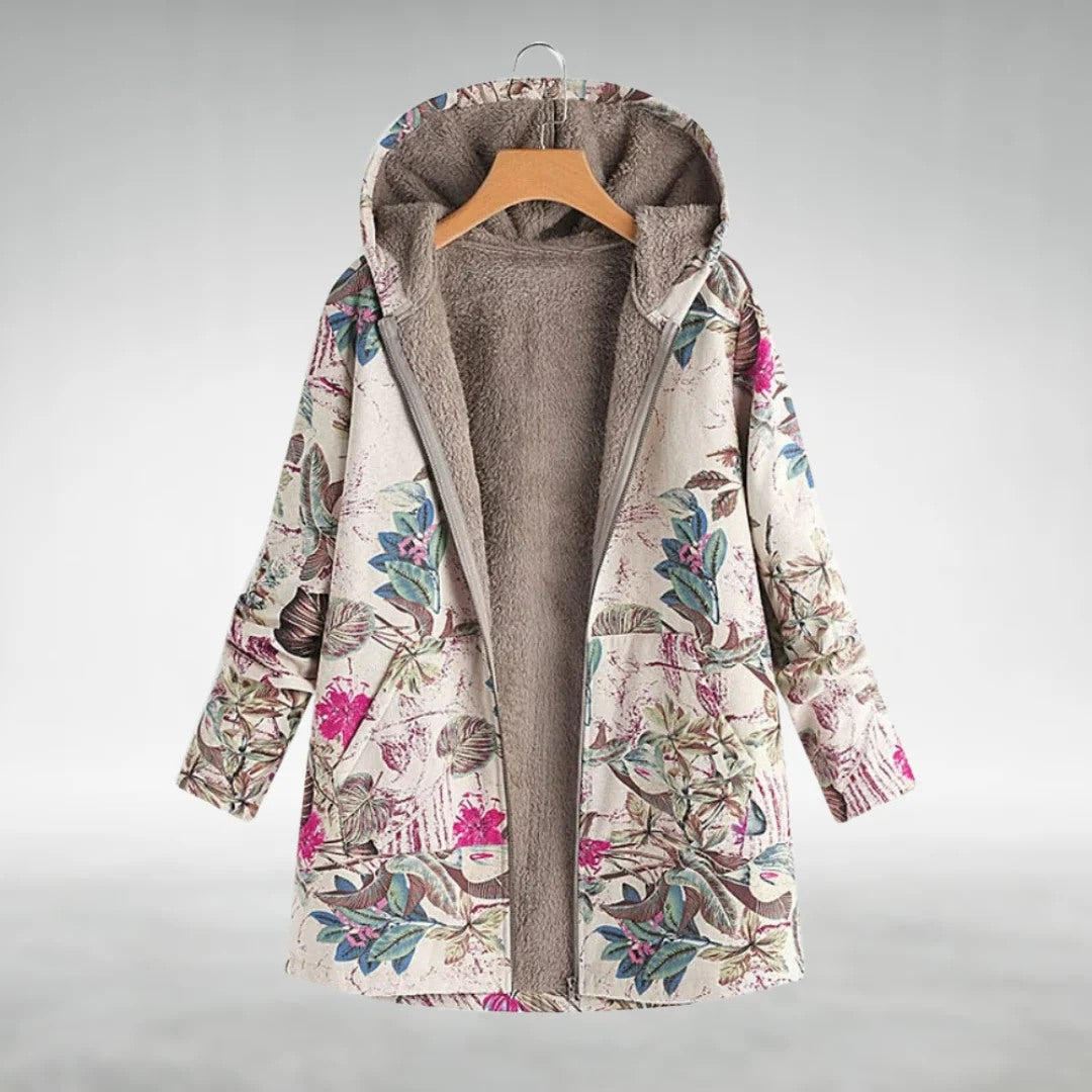 Elara - Women's Floral Fleece Lined Hooded Winter Jacket