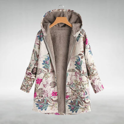 Elara - Women's Floral Fleece Lined Hooded Winter Jacket