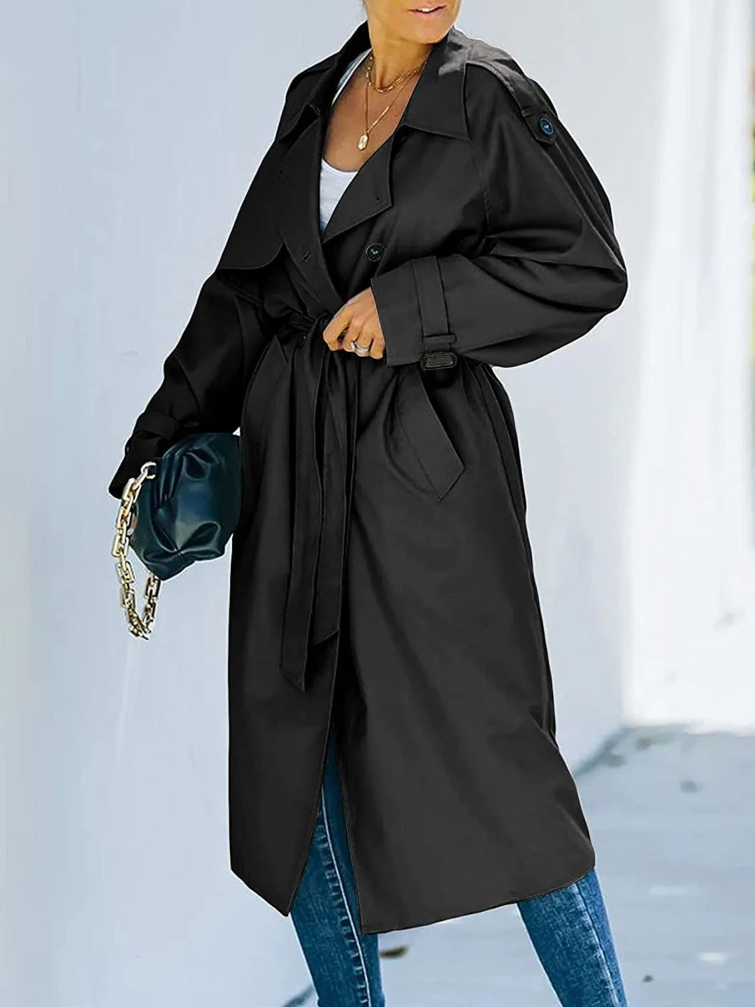 Corabelle | Women's Long Belted Trench Coat with Lapel Collar