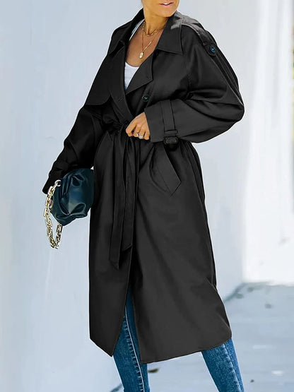Corabelle | Women's Long Belted Trench Coat with Lapel Collar