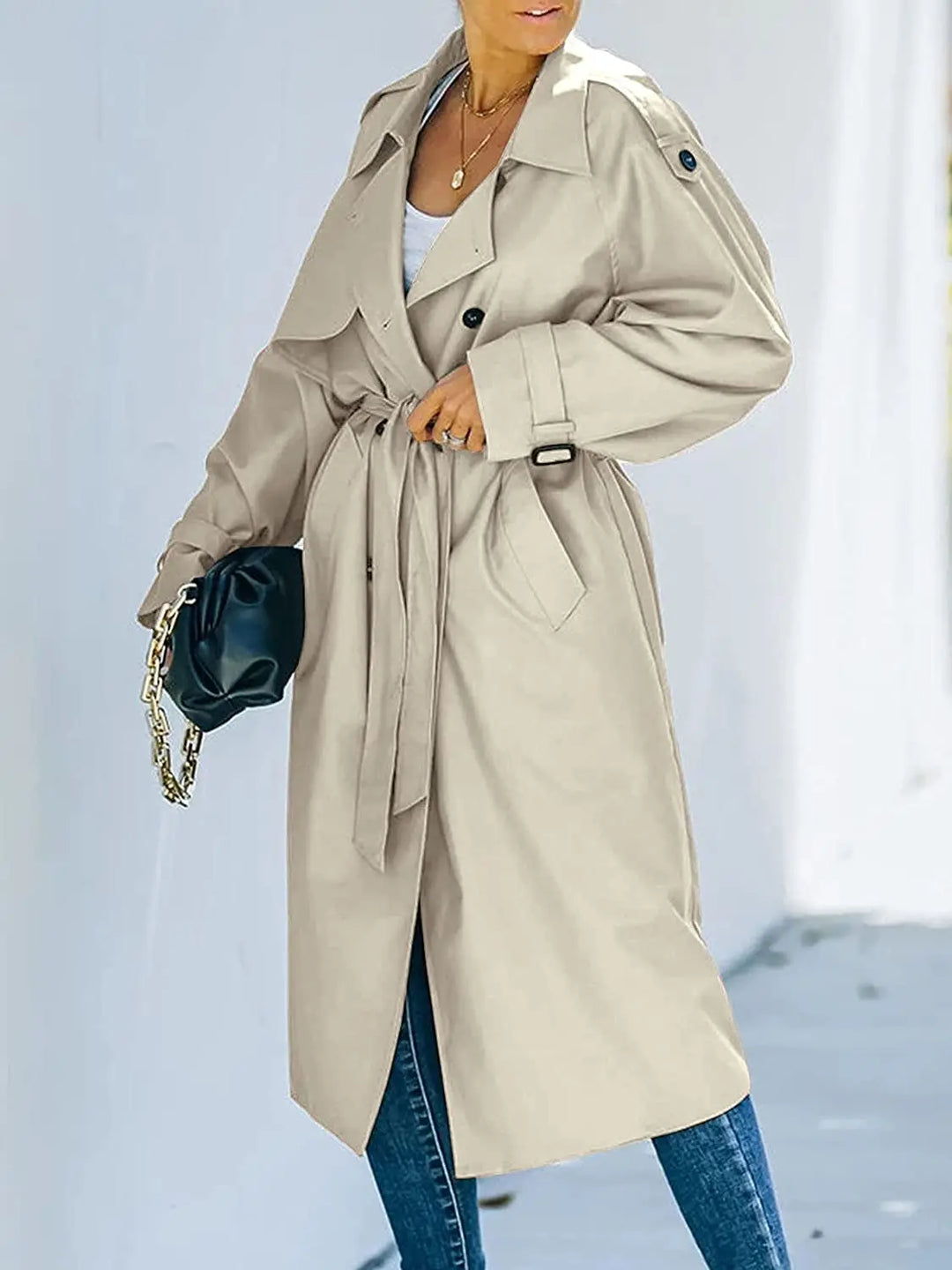 Corabelle | Women's Long Belted Trench Coat with Lapel Collar