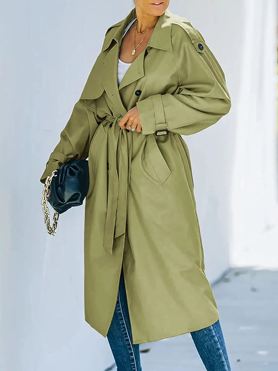 Corabelle | Women's Long Belted Trench Coat with Lapel Collar