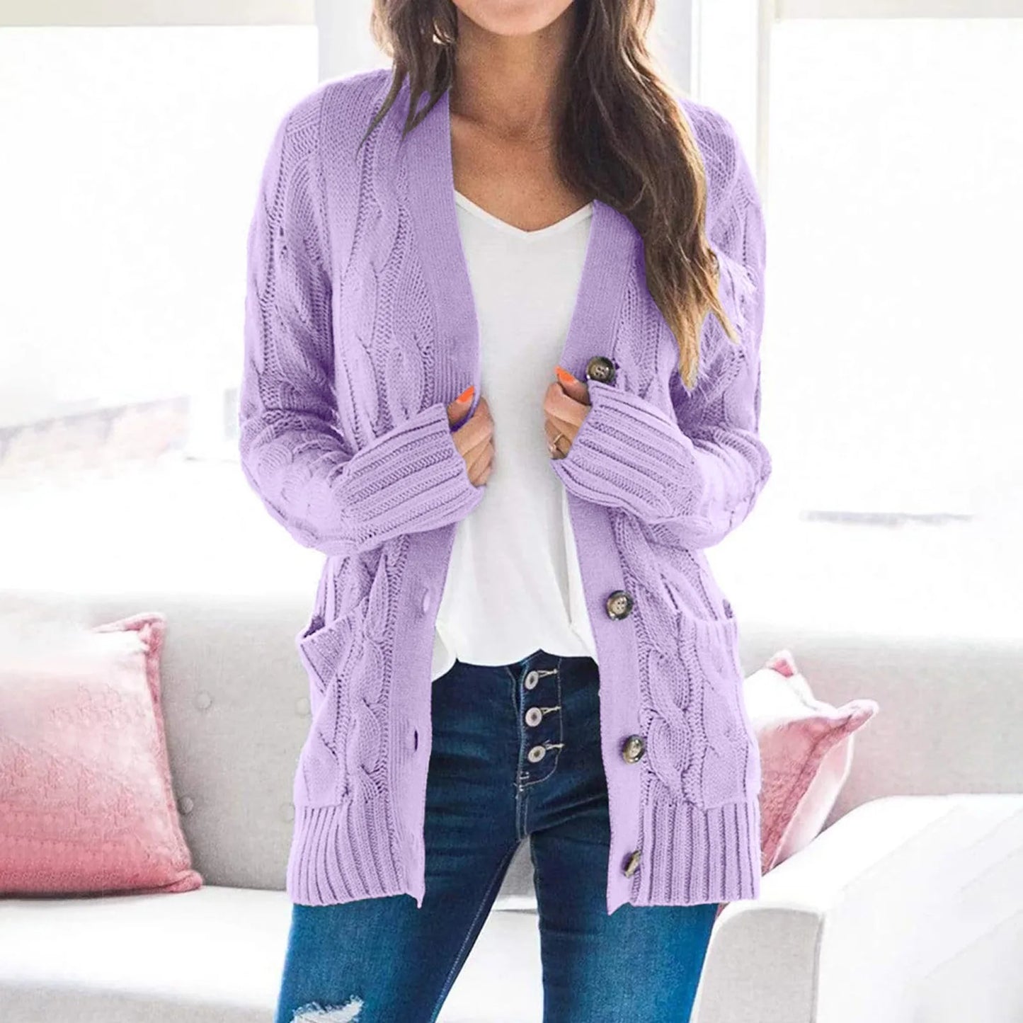 Maelis | Women's Cosy Knit Chunky Cardigan with Pockets