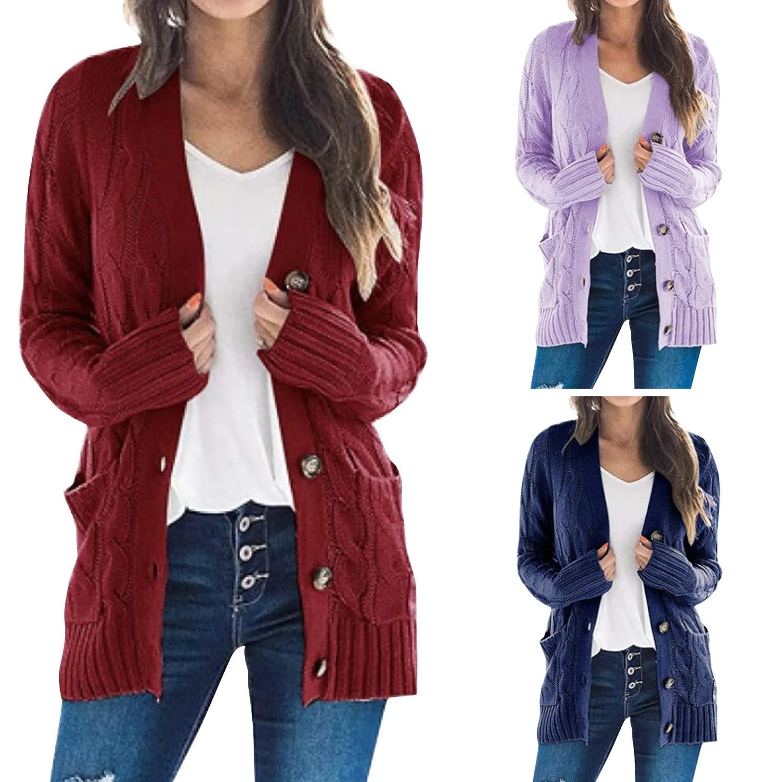 Maelis | Women's Cosy Knit Chunky Cardigan with Pockets