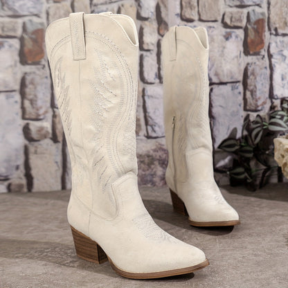 Juniper | Women's Western Cowboy Embroidered Block Heel Knee-High Boot