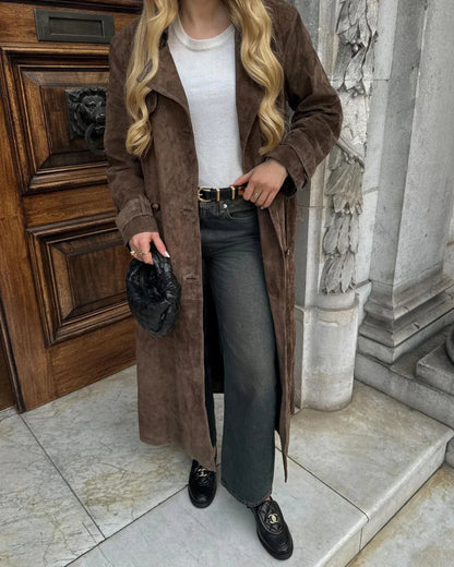 Delarie | Women's Long Suede Trench Coat with Tailored Belted Fit
