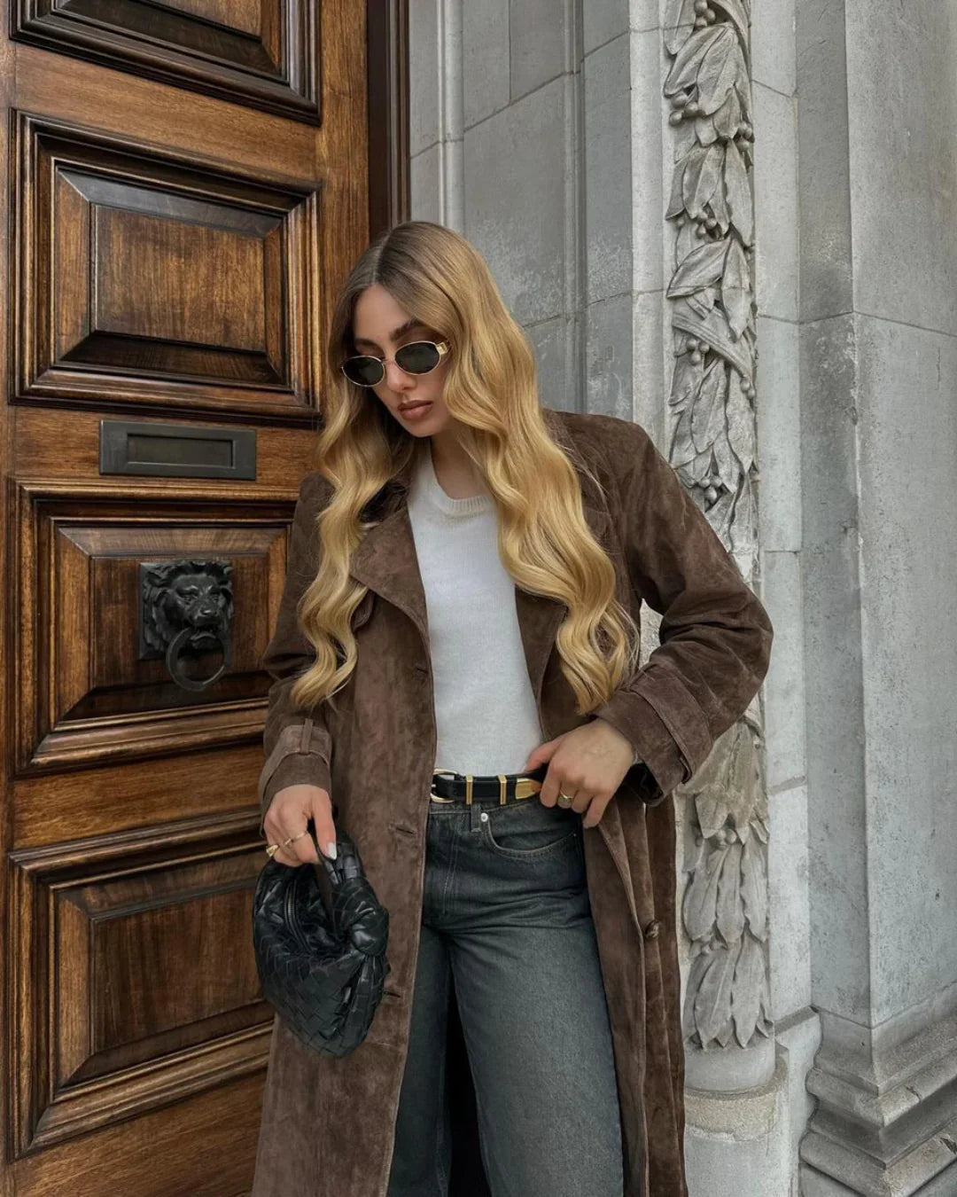 Delarie | Women's Long Suede Trench Coat with Tailored Belted Fit