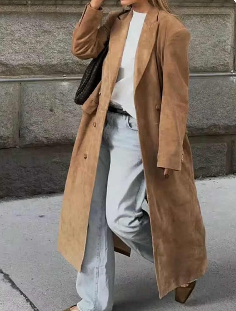 Delarie | Women's Long Suede Trench Coat with Tailored Belted Fit