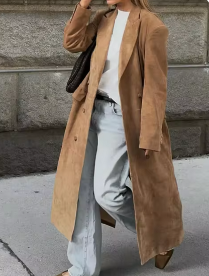Delarie | Women's Long Suede Trench Coat with Tailored Belted Fit