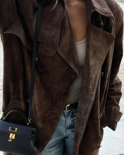 Delarie | Women's Long Suede Trench Coat with Tailored Belted Fit