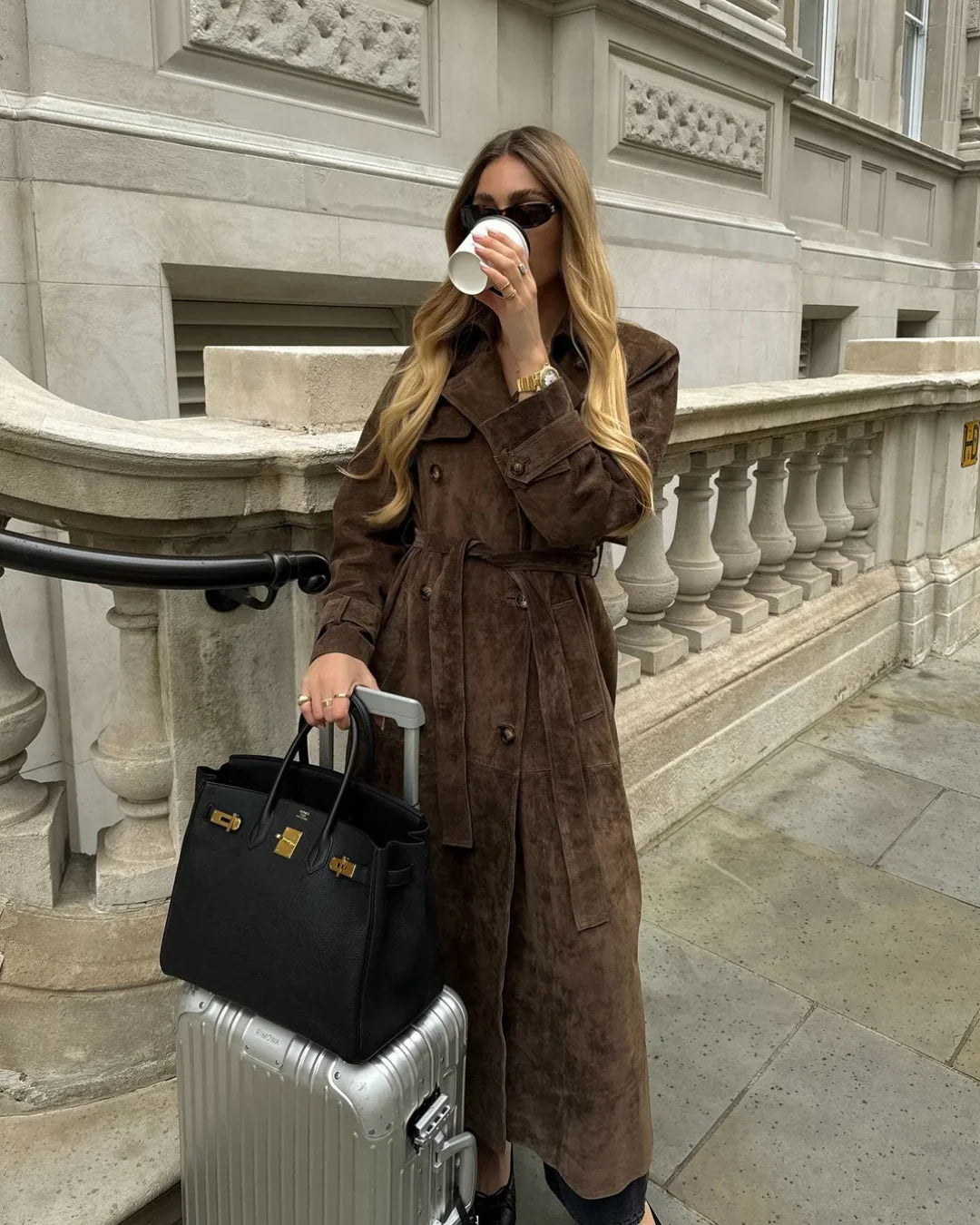 Delarie | Women's Long Suede Trench Coat with Tailored Belted Fit