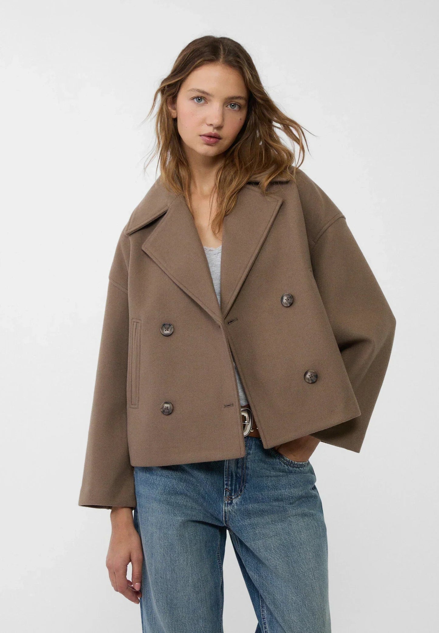 Ondara | Women's Wool Blend Double Breasted Cropped Pea Coat