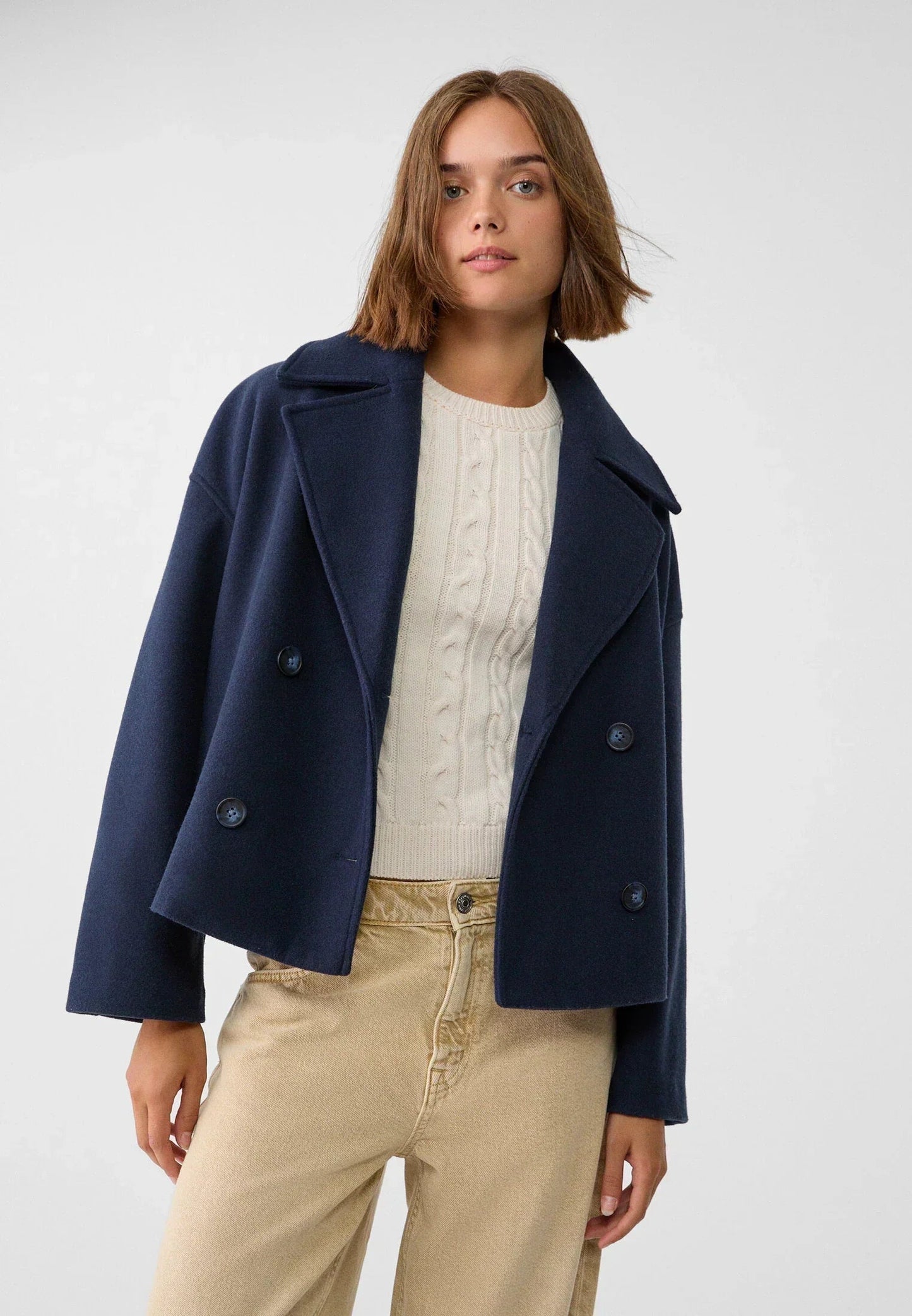 Ondara | Women's Wool Blend Double Breasted Cropped Pea Coat