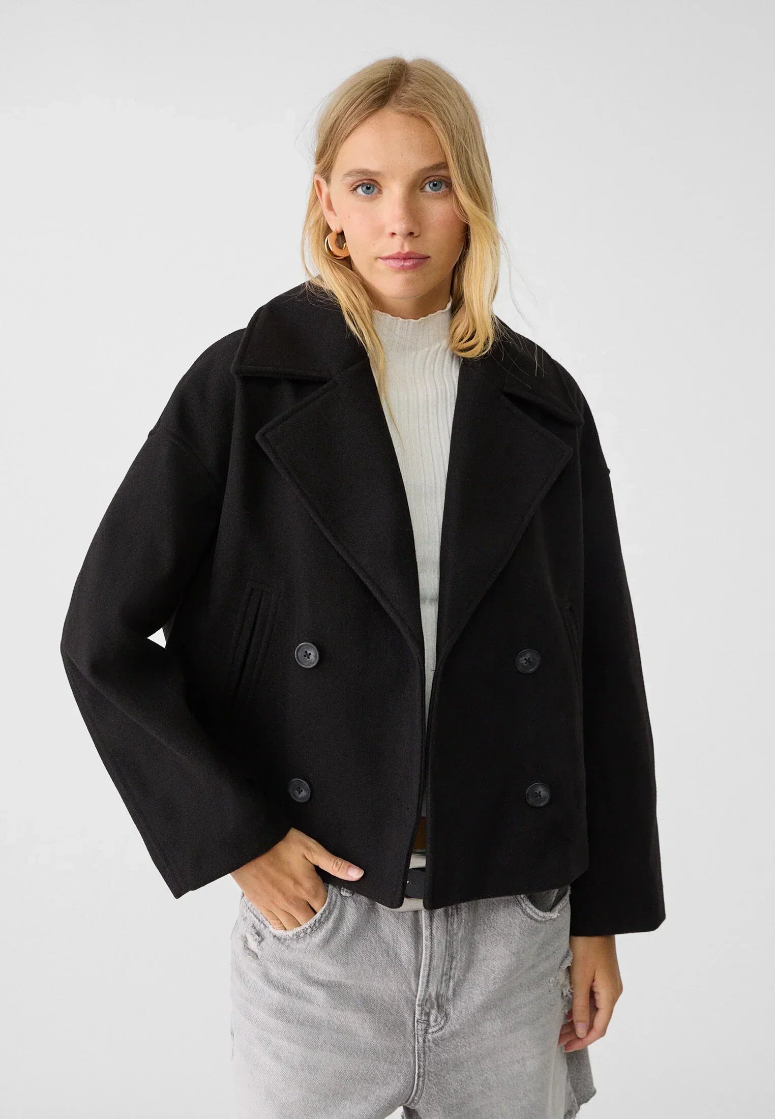 Ondara | Women's Wool Blend Double Breasted Cropped Pea Coat