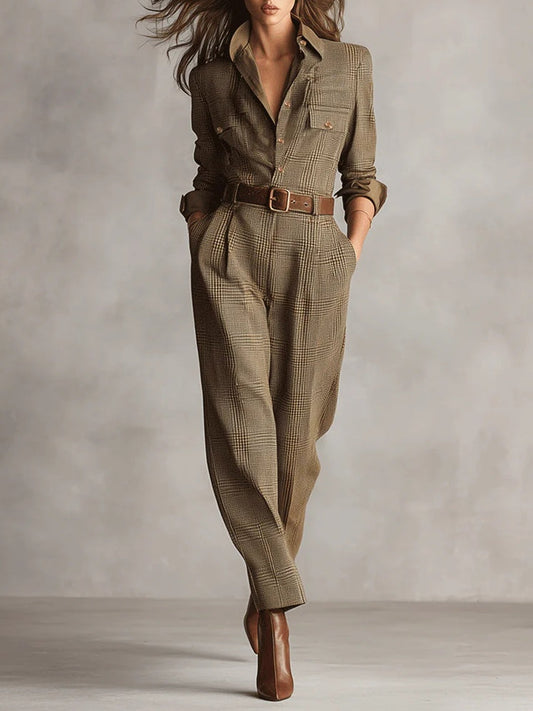 Wrenhollow | Women's Plaid Utility Tailored Wide Leg Jumpsuit