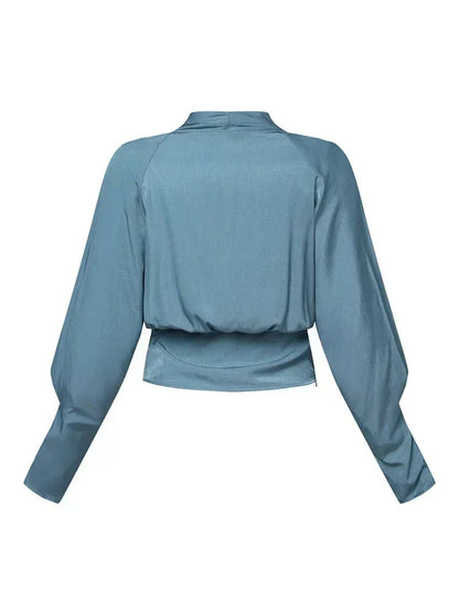 Marisette | Women's Elegant Draped V-Neck Puff Sleeve Blouse