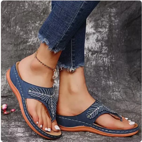 Zara | Women's Flat Sandals Rhinestone Butterfly Thong Flip Flops