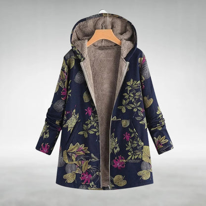 Elara - Women's Floral Fleece Lined Hooded Winter Jacket