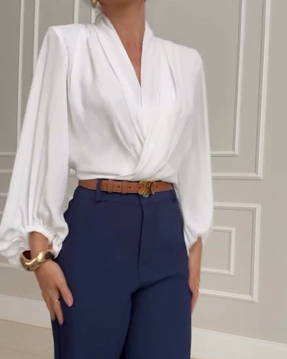 Nerissa | Women's V-Neck Lantern Sleeve Wrap Blouse