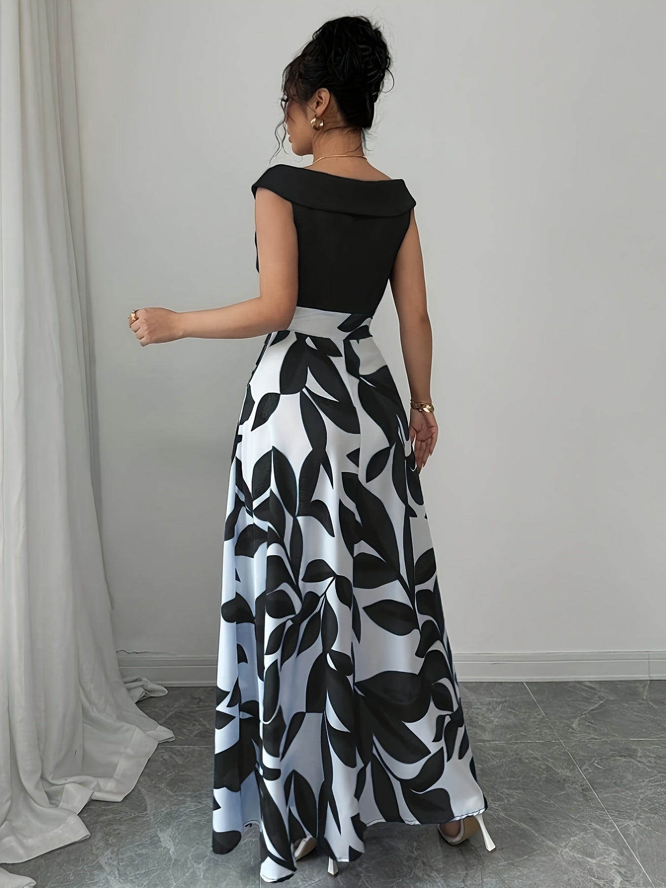Glen | Women's Floral Print V Neck A Line Wedding Guest Maxi Dress