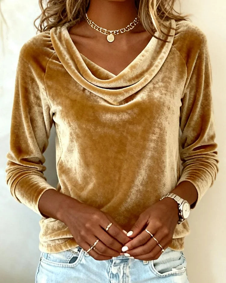 Verona | Women's Long Sleeve Velvet Cowl Neck Blouse