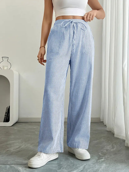 Marlowe | Women's Striped Wide-Leg Drawstring Beach Trousers