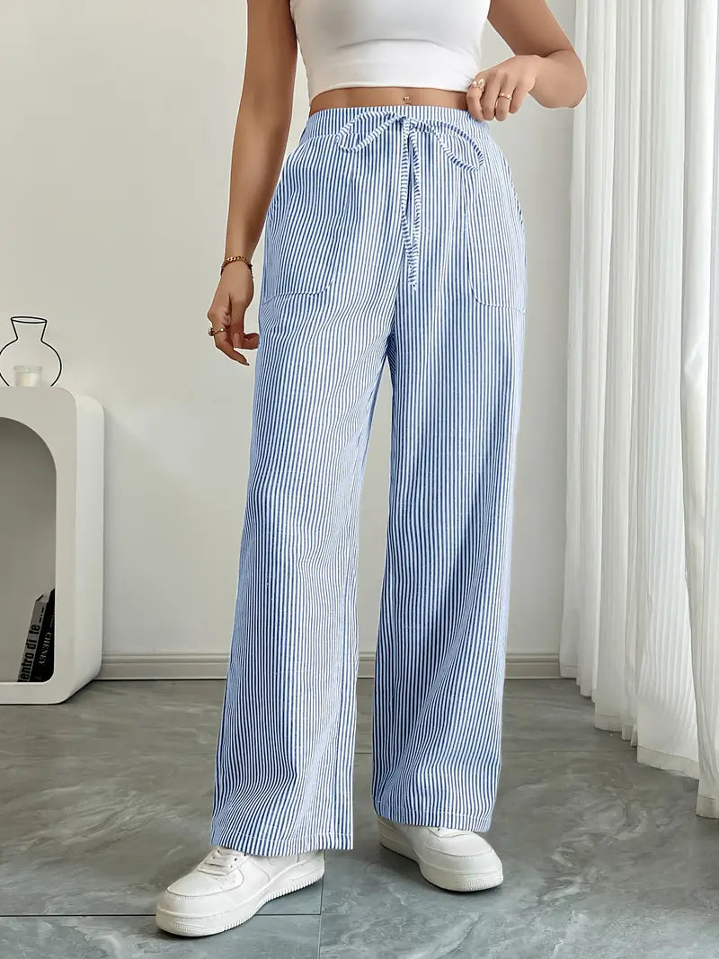 Marisol | Women's Striped Wide Leg Drawstring Beach Trousers
