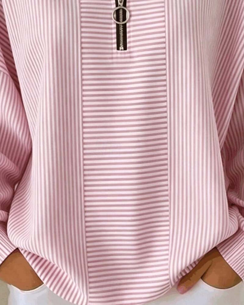 Palmira | Women's Half-Zip Long-Sleeve Striped Blouse