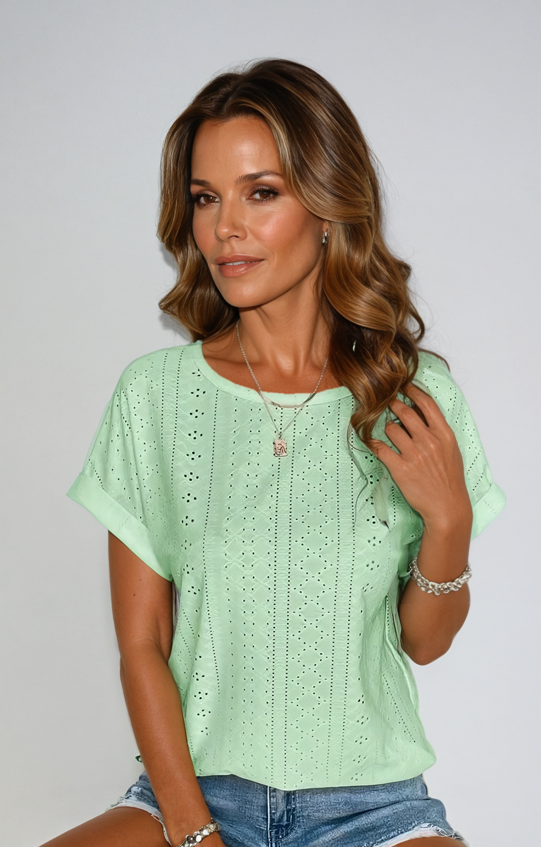 Becky | Eyelet Tops Short Sleeve Oversized Casual Blouses