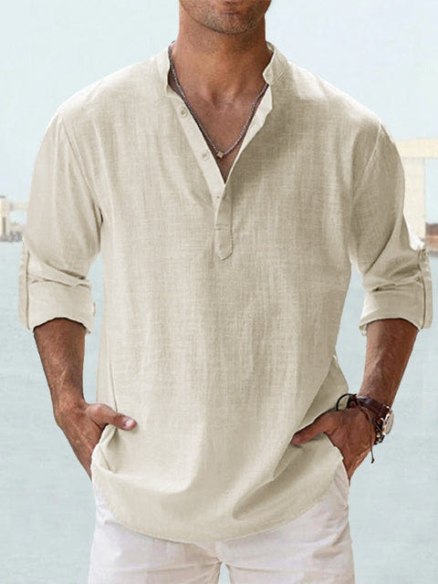 Austin | Men's Linen Blend Henley Long Sleeve Relaxed Summer Shirt