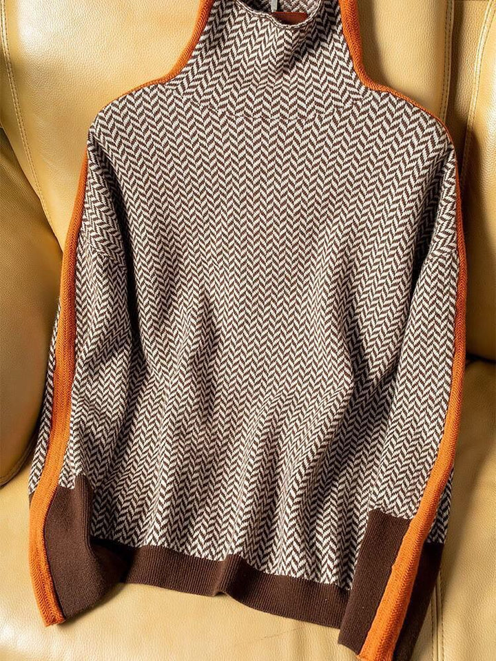 Wren | Women's Turtleneck Herringbone Contrast Knit Sweater