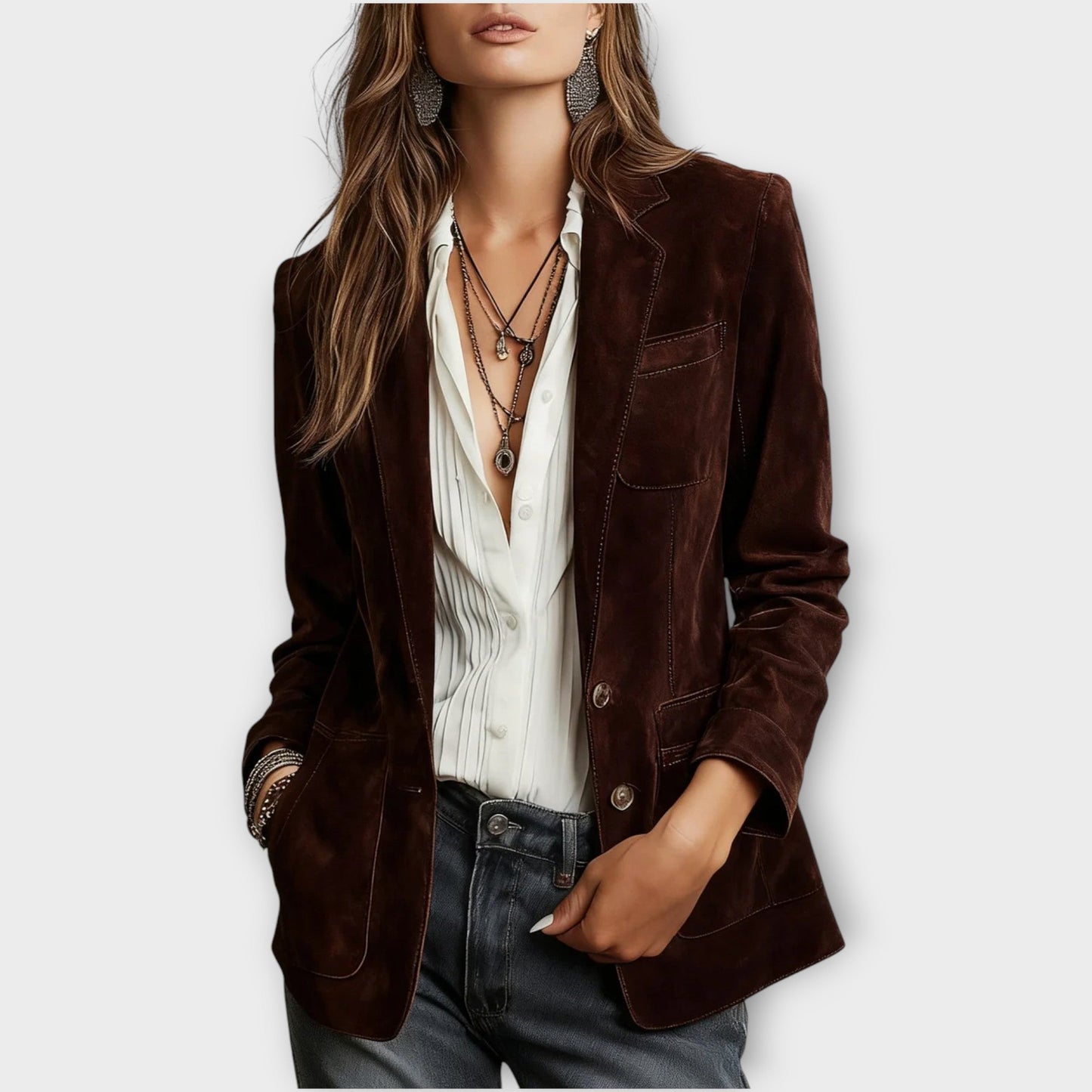 Bexworthy | Women's Vintage Suede-Look Tailored Notch-Lapel Blazer