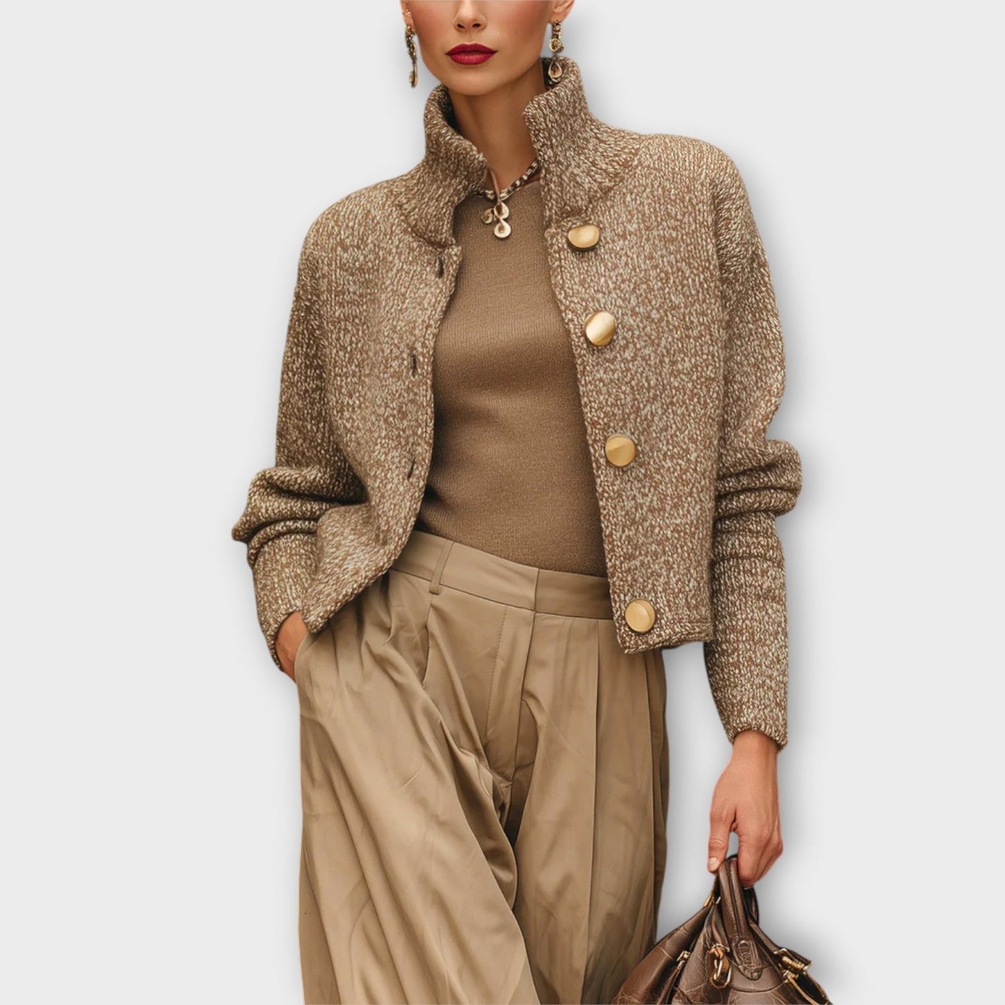 Marlowanne | Women's Textured Knit Button-Up Stand Collar Jacket