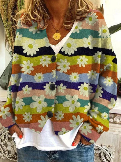 Marigold | Women's Vintage Inspired Floral Chunky Knit Cardigan