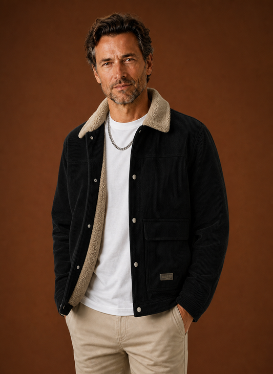 Caspian | Men's Corduroy Sherpa Lined Winter Jacket with Turn-Down Collar