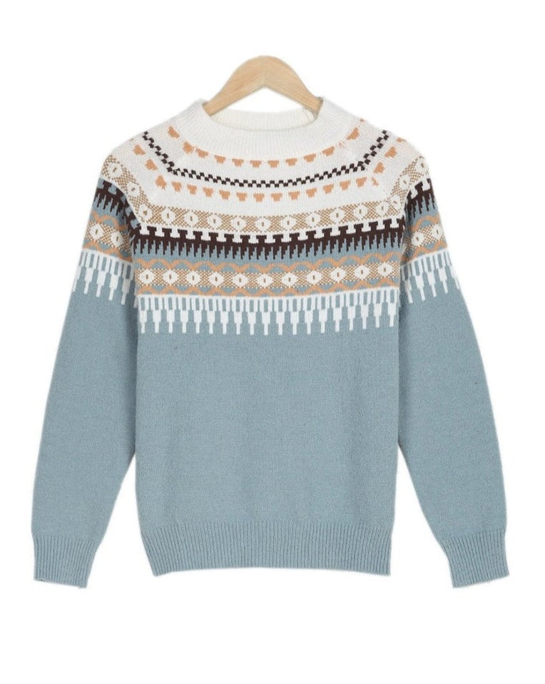 Aspen | Women's Fair Isle Nordic Knit Crew Neck Sweater