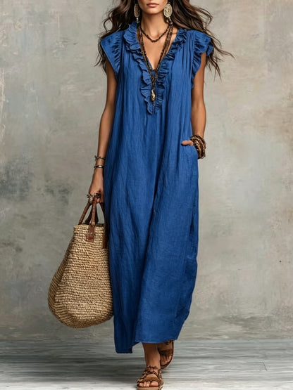 Wrenlow | Women's Ruffle Sleeveless Boho Maxi Dress