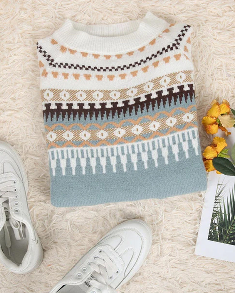 Aspen | Women's Fair Isle Nordic Knit Crew Neck Sweater