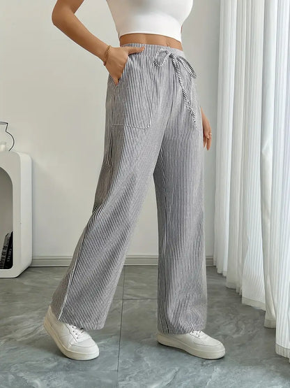 Marlowe | Women's Striped Wide-Leg Drawstring Beach Trousers