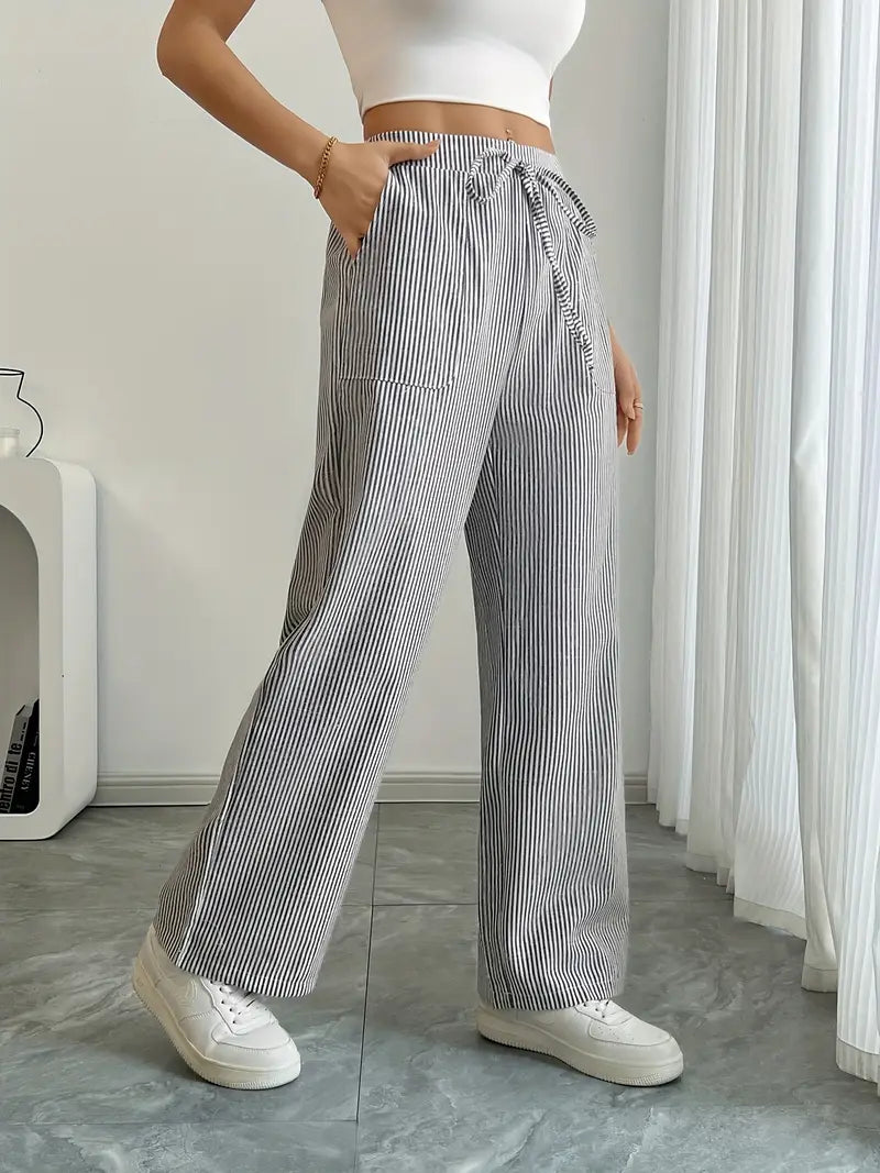 Marisol | Women's Striped Wide Leg Drawstring Beach Trousers