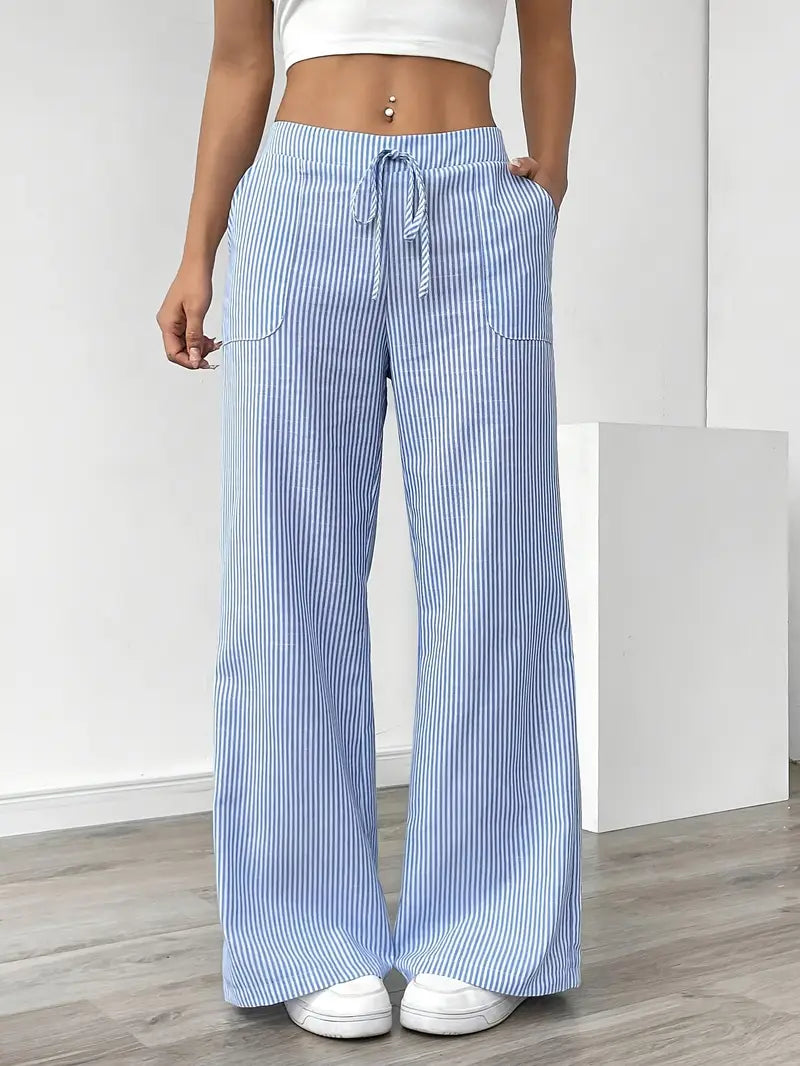 Marlowe | Women's Striped Wide-Leg Drawstring Beach Trousers