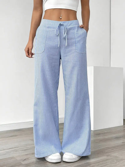 Marlowe | Women's Striped Wide-Leg Drawstring Beach Trousers