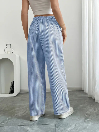 Marlowe | Women's Striped Wide-Leg Drawstring Beach Trousers