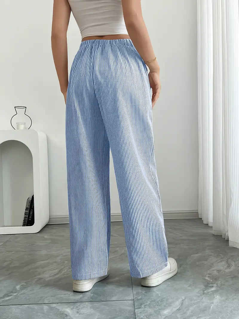 Marisol | Women's Striped Wide Leg Drawstring Beach Trousers